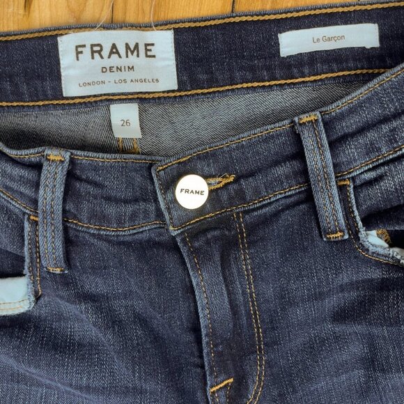 FRAME DENIM ‘Le Garçon’ Boyfriend West End Distressed Cropped Blue Jeans Size 26 - Picture 6 of 7